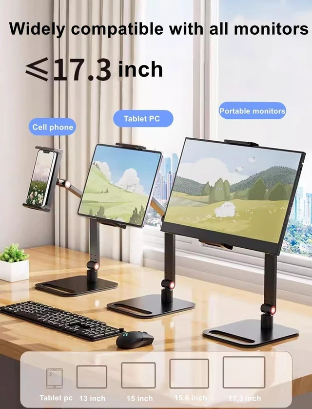 Alt view image 11 of 14 - Portable Monitor Holder for 12-17.3 Inch Screen Desk Holder Metal Stand 16 Inch Universal Expandable Display Base 12.9inch Tablet Stand Adjustable Portable Monitor Desktop Clamp Stand