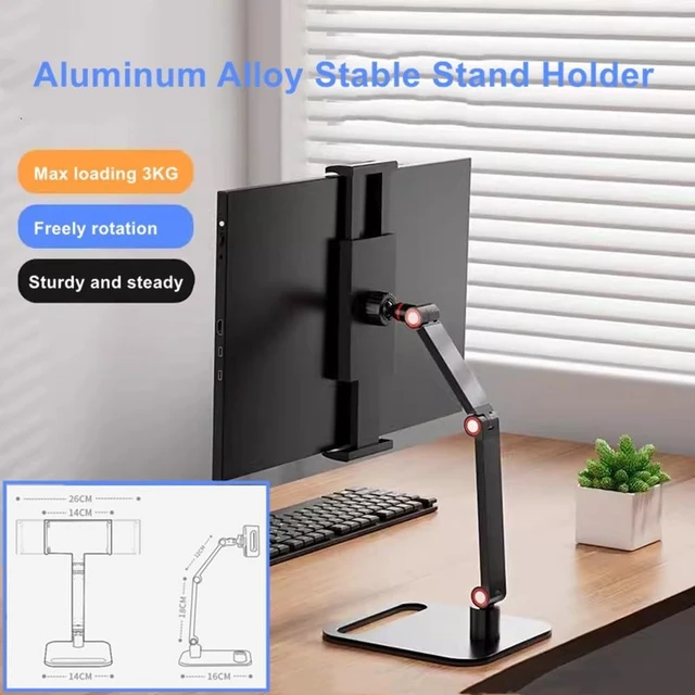 Alt view image 14 of 14 - Portable Monitor Holder for 12-17.3 Inch Screen Desk Holder Metal Stand 16 Inch Universal Expandable Display Base 12.9inch Tablet Stand Adjustable Portable Monitor Desktop Clamp Stand
