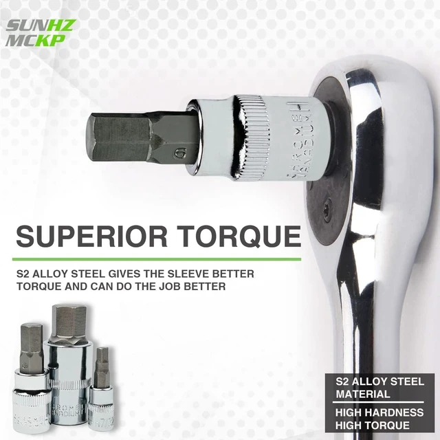 Alt view image 10 of 12 - SUNHZMCKP Master Hex Bit Socket Set, 32 Piece 1/4", 3/8", & 1/2" Drives| S2 Steel Machined Bits | Standard SAE and Metric Sized Sockets
