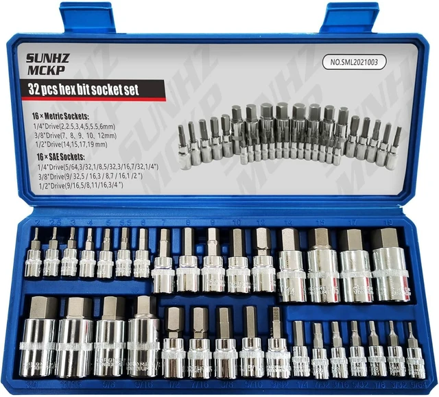 Alt view image 7 of 12 - SUNHZMCKP Master Hex Bit Socket Set, 32 Piece 1/4", 3/8", & 1/2" Drives| S2 Steel Machined Bits | Standard SAE and Metric Sized Sockets
