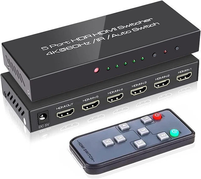 Alt view image 8 of 14 - (Newest Version) ROOFULL 5 Port 4K HDMI Switch with Remote 5 in 1 Out 4K@60Hz HDMI 2.0 Video Switcher Selector, Dolby Vision/Atmos Auto-Switching HDCP 2.2 HDR 10 CEC 18Gbps for PS5/4Pro Xbox Apple TV