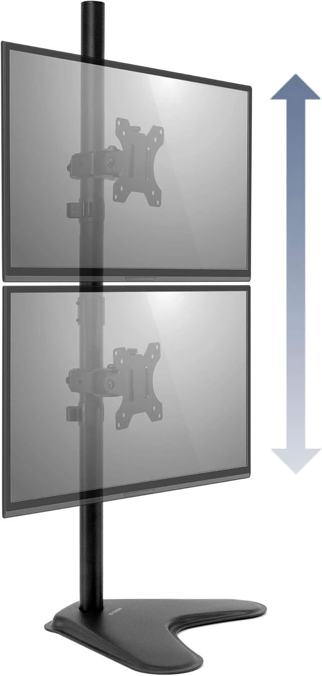 Alt view image 8 of 14 - Mount-It! Vertical Dual Monitor Stand, Free Standing Desk Mount, Stack Two Screens from 24 to 32 Inches, Height Adjustable, Tilt, Swivel, Rotate, VESA 75x75 & 100x100 Compatible, Black
