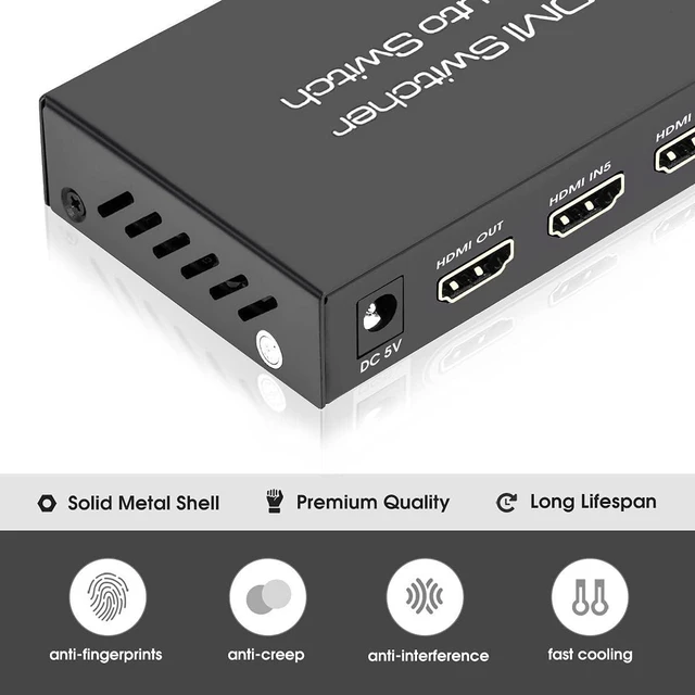 Alt view image 13 of 14 - (Newest Version) ROOFULL 5 Port 4K HDMI Switch with Remote 5 in 1 Out 4K@60Hz HDMI 2.0 Video Switcher Selector, Dolby Vision/Atmos Auto-Switching HDCP 2.2 HDR 10 CEC 18Gbps for PS5/4Pro Xbox Apple TV