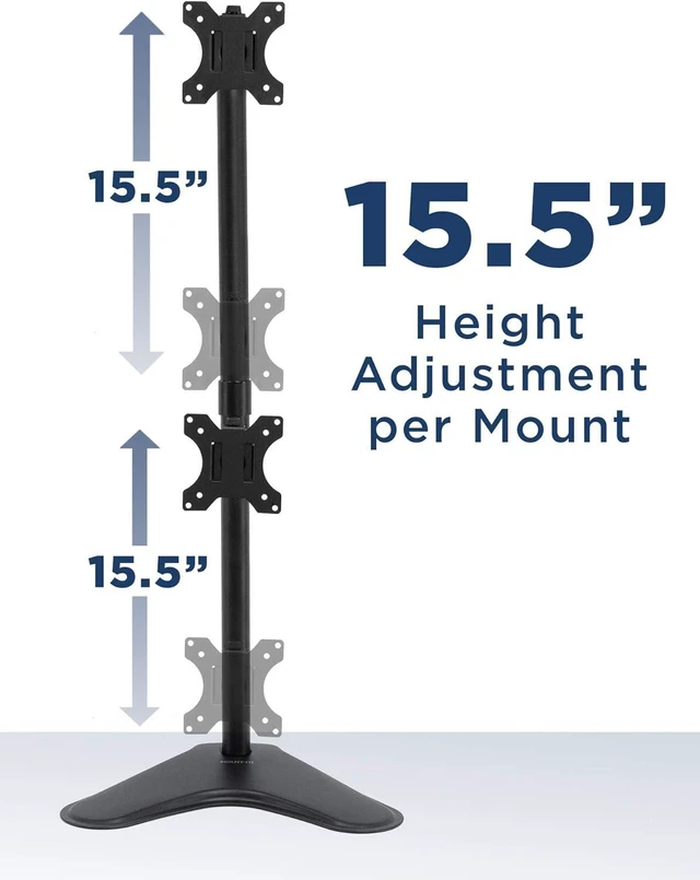 Alt view image 14 of 14 - Mount-It! Vertical Dual Monitor Stand, Free Standing Desk Mount, Stack Two Screens from 24 to 32 Inches, Height Adjustable, Tilt, Swivel, Rotate, VESA 75x75 & 100x100 Compatible, Black