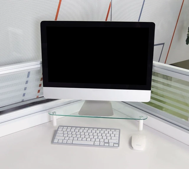 Alt view image 10 of 12 - Kantek Corner Desk Glass Computer Monitor Stand Riser, 5mm Tempered Glass Platform, Holds Up to 40 Lbs, Keyboard Storage, 19.7" X 11" X 3.25", Clear