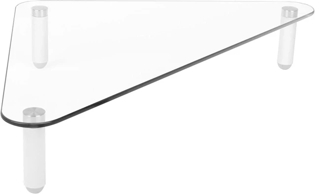 Alt view image 12 of 12 - Kantek Corner Desk Glass Computer Monitor Stand Riser, 5mm Tempered Glass Platform, Holds Up to 40 Lbs, Keyboard Storage, 19.7" X 11" X 3.25", Clear