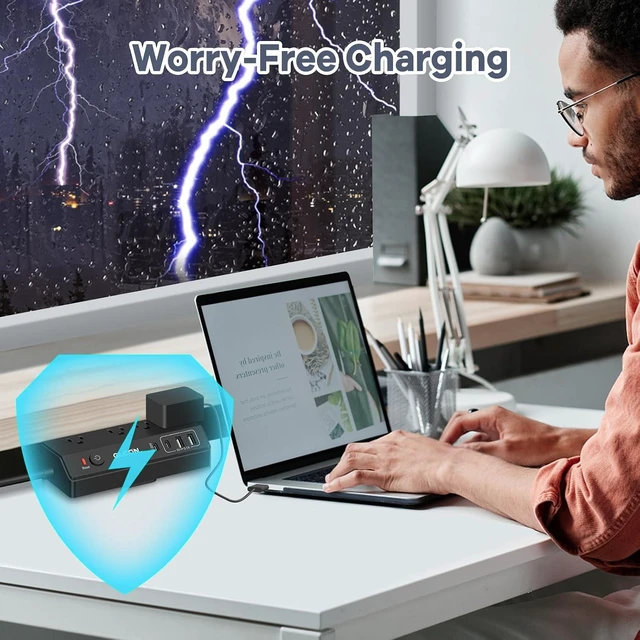Alt view image 11 of 14 - Desk Clamp Power Strip - 20W USB C Fast Charging Station - Desk Power Strip Flat Plug Extension Cord 10FT with 4 USB Ports + 4 Outlets - Desktop Mount Surge Protector - Fit 1.8" Tabletop Edge