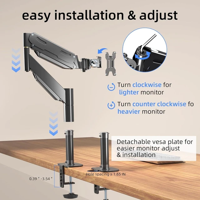 Alt view image 11 of 14 - Pholiten Premium Aluminum Heavy Duty Monitor ArmUltrawide Monitor Arm,Full Motion Single Monitor Mount for Computer Screens up to 49 inchs and 46.2lbs,Adjustable Clamp and Grommet Monitor Mount.