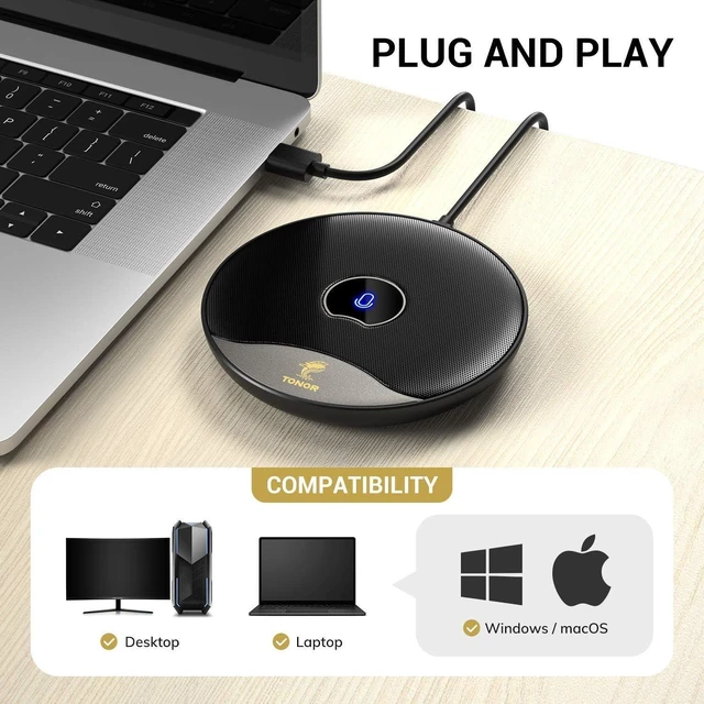 Alt view image 10 of 14 - TONOR USB Conference Microphone, 360° Omnidirectional PC Computer Condenser Mic with Mute Button for Online Meeting/Class, Zoom Call, Skype Chatting, Plug & Play (TM20)