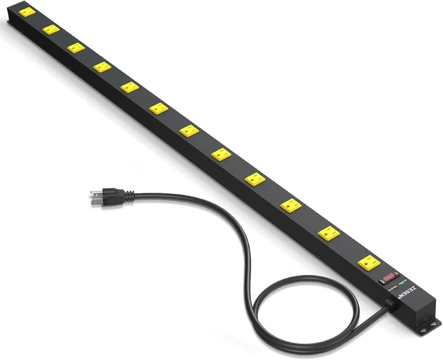 Alt view image 8 of 14 - 12 Outlet Long Power Strips Heavy Duty Garage Workshop Multi Wide Industrial Power Strip Surge Protector with 4ft Cord, ETL Certified, 1875W, Black