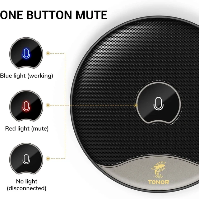 Alt view image 13 of 14 - TONOR USB Conference Microphone, 360° Omnidirectional PC Computer Condenser Mic with Mute Button for Online Meeting/Class, Zoom Call, Skype Chatting, Plug & Play (TM20)