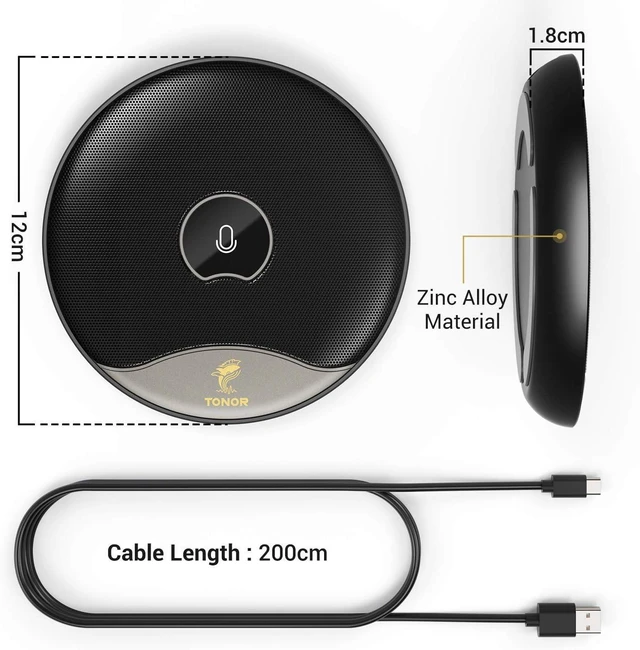 Alt view image 14 of 14 - TONOR USB Conference Microphone, 360° Omnidirectional PC Computer Condenser Mic with Mute Button for Online Meeting/Class, Zoom Call, Skype Chatting, Plug & Play (TM20)