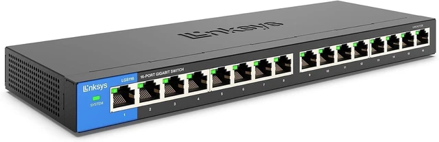 Alt view image 8 of 14 - Linksys LGS116 16 Port Gigabit Unmanaged Network Switch - Home / Office Ethernet Switch Hub with Metal Housing - Wall Mount or Desktop Ethernet Splitter, Easy Plug & Play Connection