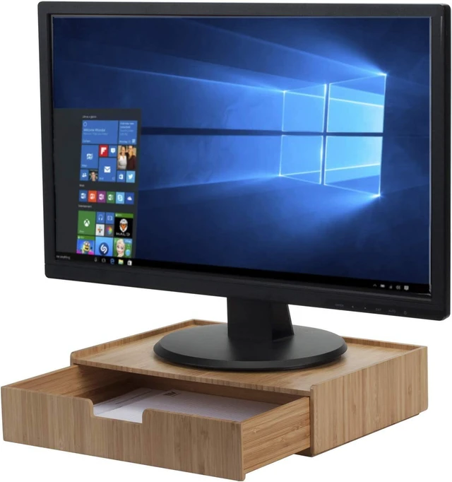 Alt view image 8 of 14 - Bamboo Drawer Large, Monitor Stand & Stackable Storage Solution for office products pens, pencils, scissors, notepads, business cards and more