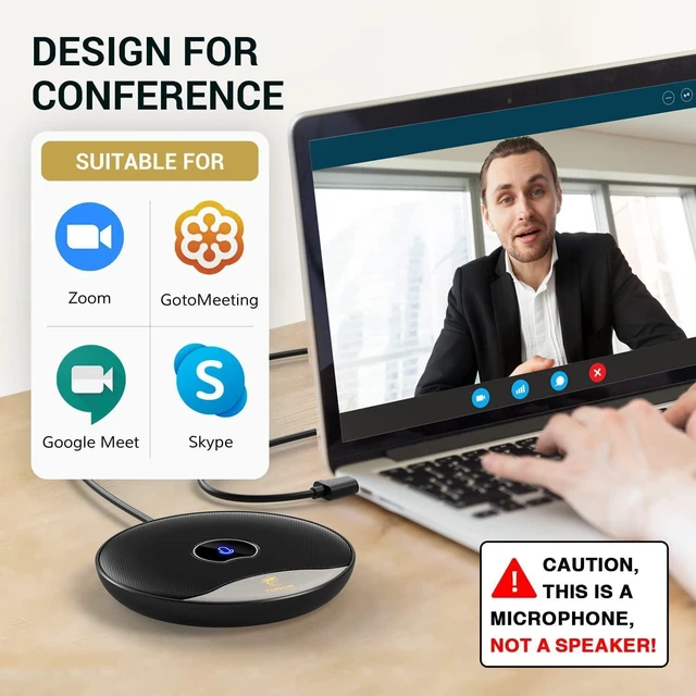 Alt view image 9 of 14 - TONOR USB Conference Microphone, 360° Omnidirectional PC Computer Condenser Mic with Mute Button for Online Meeting/Class, Zoom Call, Skype Chatting, Plug & Play (TM20)