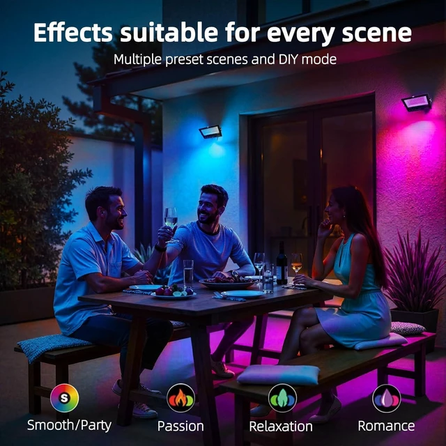Alt view image 11 of 12 - LED Flood Light Outdoor, 50W RGB Color Changing 5000 Lumens FloodLight, DIY Strobe Mode, 120 Colors Uplight, Timing, RGBW 2700K Warm White, IP66 Waterproof Spotlight (2 Pack)