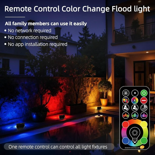 Alt view image 9 of 12 - LED Flood Light Outdoor, 50W RGB Color Changing 5000 Lumens FloodLight, DIY Strobe Mode, 120 Colors Uplight, Timing, RGBW 2700K Warm White, IP66 Waterproof Spotlight (2 Pack)