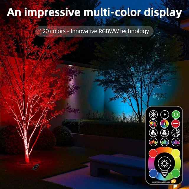 Alt view image 10 of 12 - LED Flood Light Outdoor, 50W RGB Color Changing 5000 Lumens FloodLight, DIY Strobe Mode, 120 Colors Uplight, Timing, RGBW 2700K Warm White, IP66 Waterproof Spotlight (2 Pack)