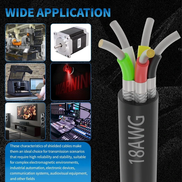 Alt view image 14 of 14 - 18 Gauge 5 Conductor Shielded Wire 25FT, UL2464 18 AWG CNC 5 Wire Cable Tinned Copper Stranded 18/5 CNC Wire for CNC VFD Spindle, Stepper Motor, 3D Printer, Sound, Speaker, Signal Transmission, etc.