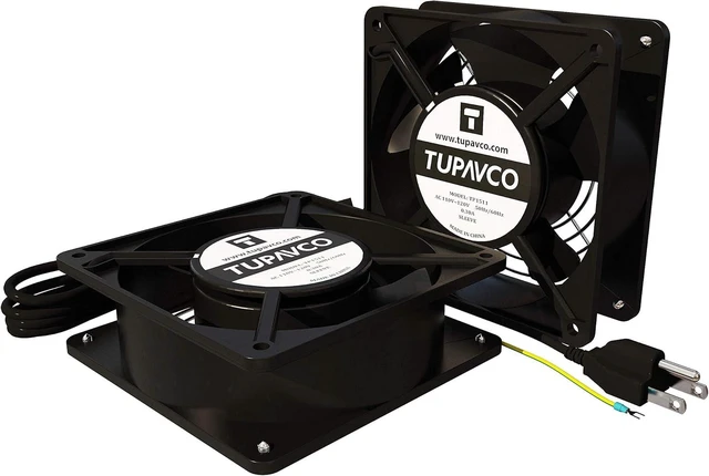 Alt view image 6 of 8 - Network Cabinet Fan (Dual 2pc Kit for Server Rack Cooling) Pair of Roof Rackmount Muffin Fans 120mm 4in Noise Level 55dBa Steel Frame Ventilation with 110V AC/Ground Cable -Tupavco TP1511