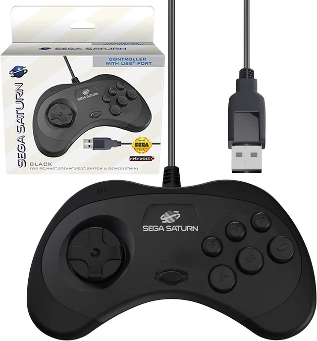 Alt view image 8 of 14 - Retro-Bit Official Sega Saturn USB Controller Pad (Model 2) for Sega Genesis Mini, PS3, PC, Mac, Steam, Switch - USB Port (Black)