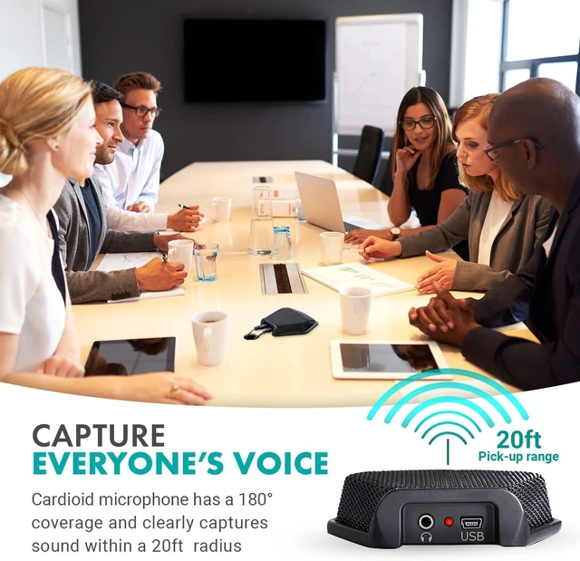 Alt view image 11 of 14 - Movo MC1000 Conference USB Microphone for Computer Desktop and Laptop with 180° / 20' Long Pick up Range Compatible with Windows and Mac for Dictation, Recording, YouTube, Conference Call, Skype