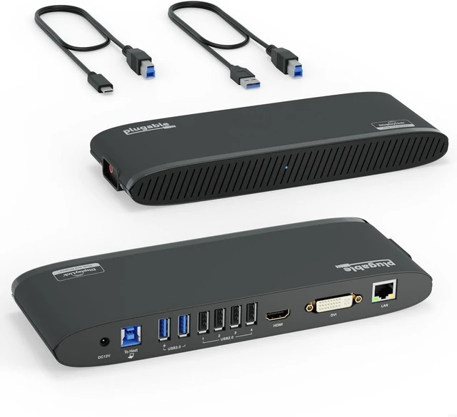 Alt view image 7 of 12 - Plugable Universal Docking Station for Windows, MacBook, Chromebook - Dual HDMI Monitors or DVI/VGA, Gigabit Ethernet, Audio, 6 USB Ports (UD-3900H)