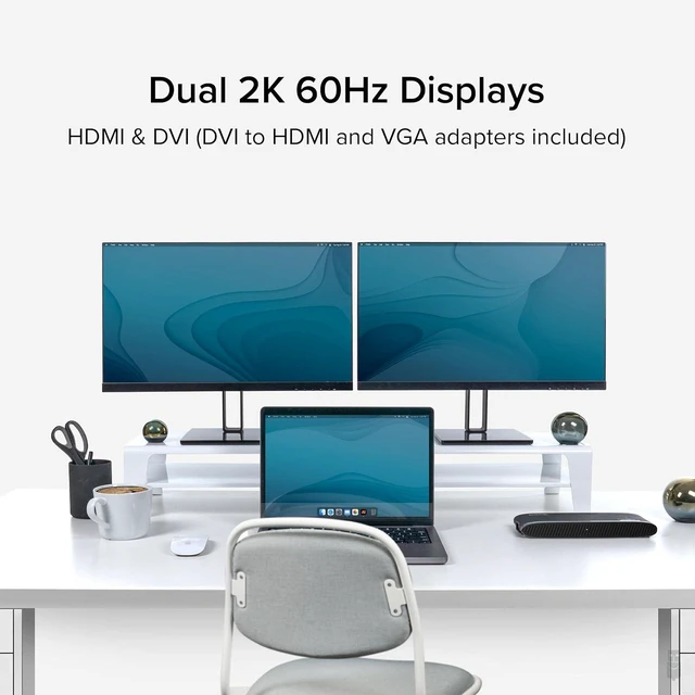Alt view image 9 of 12 - Plugable Universal Docking Station for Windows, MacBook, Chromebook - Dual HDMI Monitors or DVI/VGA, Gigabit Ethernet, Audio, 6 USB Ports (UD-3900H)