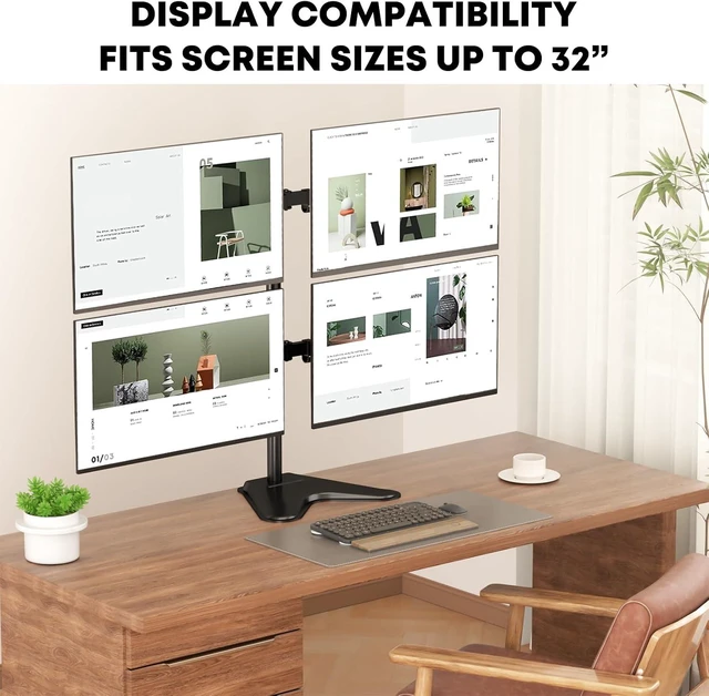Alt view image 7 of 12 - Quad Monitor Stand, 4 monitor Mount for 17 to 32 inch Computer Screens,Hold up to 19.8lbs Each,Fully Adjustable Stacked 4 monitor desk Mount,Black