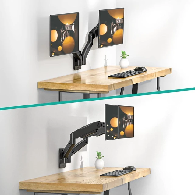 Alt view image 9 of 14 - WALI Dual Monitor Wall Mount, Gas Spring Monitor Arm for 2 Screens up to 32 inch, 19.8 lbs. Fully Adjustable Arm Mounting Holes up to 100 x 100 (GSWM002), Black