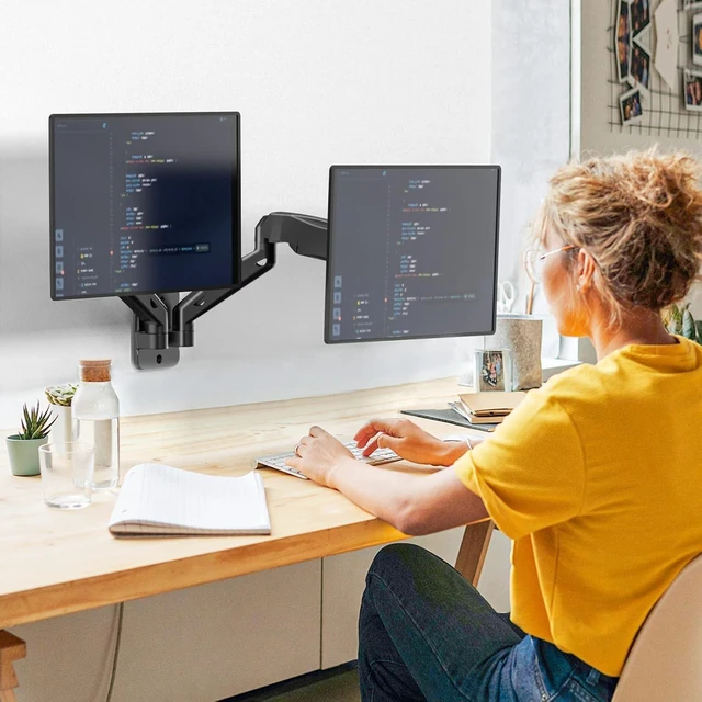 Alt view image 11 of 14 - WALI Dual Monitor Wall Mount, Gas Spring Monitor Arm for 2 Screens up to 32 inch, 19.8 lbs. Fully Adjustable Arm Mounting Holes up to 100 x 100 (GSWM002), Black