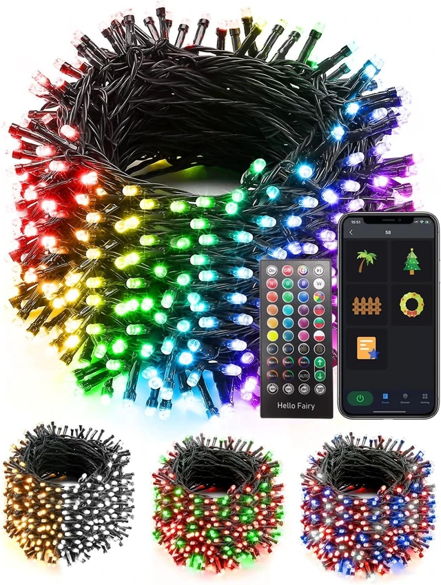 Alt view image 7 of 12 - 165FT 500Led Smart Outdoor Christmas Lights, Dynamic DIY Color Changing Christmas String Lights App Remote Control, Group Control Fairy Twinkle Tree Lights for Indoor Xmas Fence Handrails Decorations