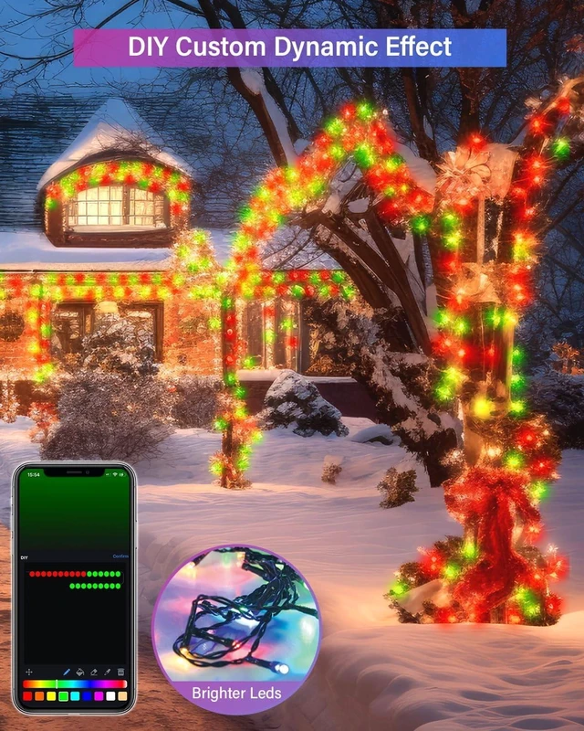 Alt view image 8 of 12 - 165FT 500Led Smart Outdoor Christmas Lights, Dynamic DIY Color Changing Christmas String Lights App Remote Control, Group Control Fairy Twinkle Tree Lights for Indoor Xmas Fence Handrails Decorations