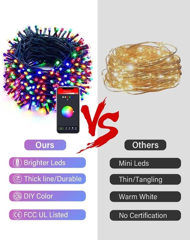Alt view image 10 of 12 - 165FT 500Led Smart Outdoor Christmas Lights, Dynamic DIY Color Changing Christmas String Lights App Remote Control, Group Control Fairy Twinkle Tree Lights for Indoor Xmas Fence Handrails Decorations