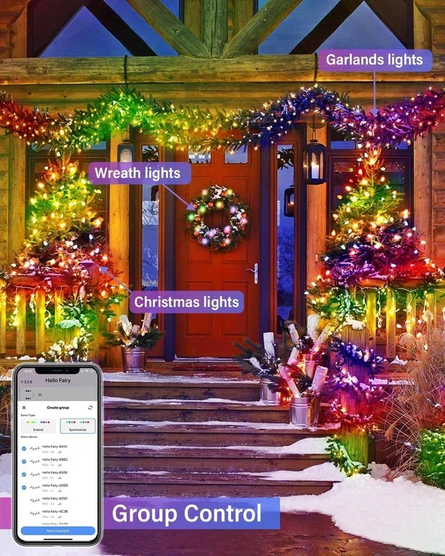 Alt view image 11 of 12 - 165FT 500Led Smart Outdoor Christmas Lights, Dynamic DIY Color Changing Christmas String Lights App Remote Control, Group Control Fairy Twinkle Tree Lights for Indoor Xmas Fence Handrails Decorations
