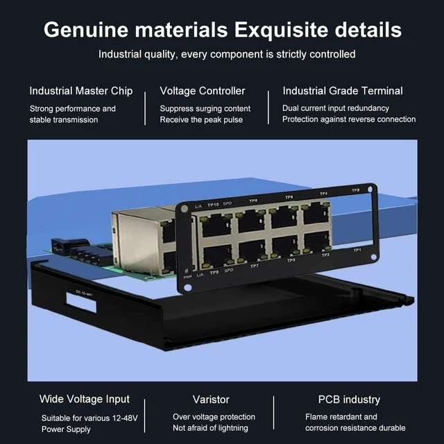 Alt view image 8 of 12 - Mini Industrial Switch 10 Ports Gigabit Switch Hardened 10 Port RJ45 10/100/1000Mbps Ethernet Switch Din Rail Mount Outdoor Ethernet Switch, Unmanaged Network Switch (-40 to 176°F) with 12-48V DC