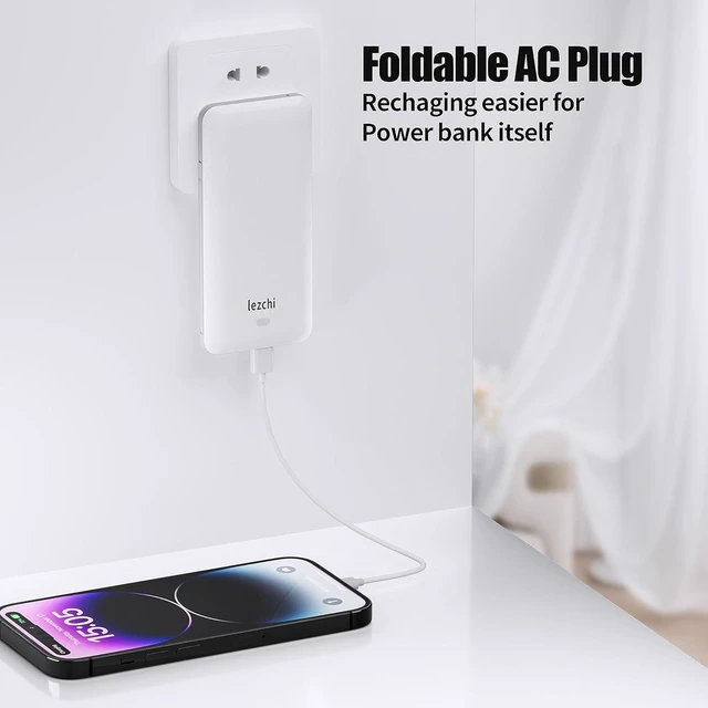 Alt view image 10 of 12 - Portable Power Bank, Ultra Slim 10000mAh Portable Charger, USB C External Battery Pack with Built-in AC Plug, Charging Cable, Output Port, Compatible with All Kinds of Cellphones