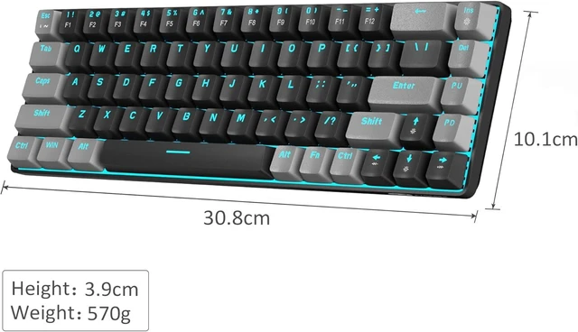 Alt view image 14 of 14 - MageGee Portable 60% Mechanical Gaming Keyboard, MK-Box LED Backlit Compact 68 Keys Mini Wired Office Keyboard with Red Switch for Windows Laptop PC Mac - Black/Grey