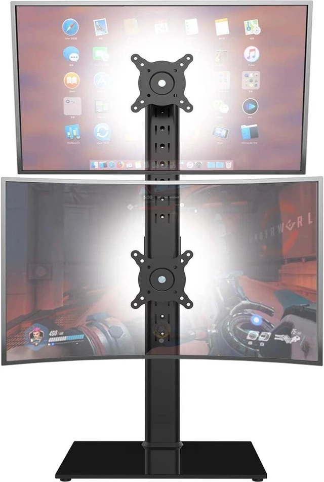 Alt view image 8 of 14 - Dual Monitor Stand - Vertical Stack Screen Free-Standing Monitor Riser Fits Two 13 to 34 Inch Screen with Swivel, Tilt, Height Adjustable, Holds One (1) Screen Up to 44Lbs