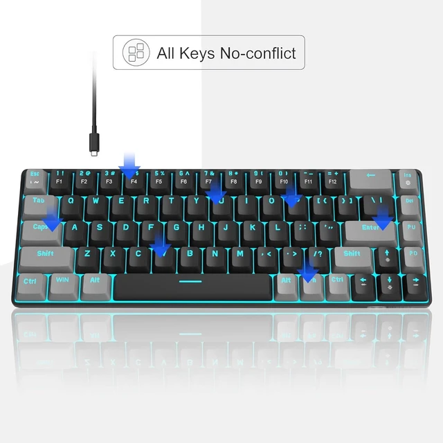 Alt view image 11 of 14 - MageGee Portable 60% Mechanical Gaming Keyboard, MK-Box LED Backlit Compact 68 Keys Mini Wired Office Keyboard with Red Switch for Windows Laptop PC Mac - Black/Grey