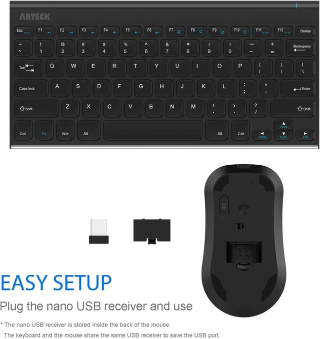 Alt view image 11 of 14 - Arteck 2.4G Wireless Keyboard and Mouse Combo Ultra Compact Slim Stainless Full Size Keyboard and Ergonomic Mouse for Computer/Desktop/PC/Laptop and Windows 10/8/7 Build in Rechargeable Battery
