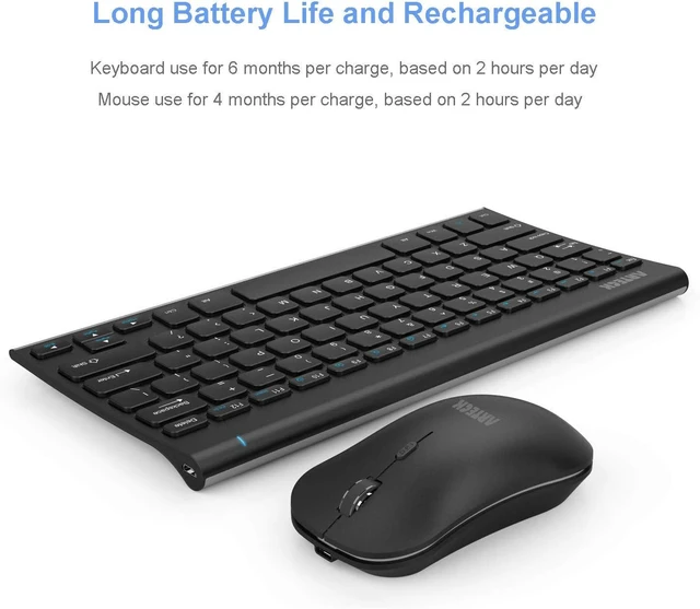 Alt view image 12 of 14 - Arteck 2.4G Wireless Keyboard and Mouse Combo Ultra Compact Slim Stainless Full Size Keyboard and Ergonomic Mouse for Computer/Desktop/PC/Laptop and Windows 10/8/7 Build in Rechargeable Battery