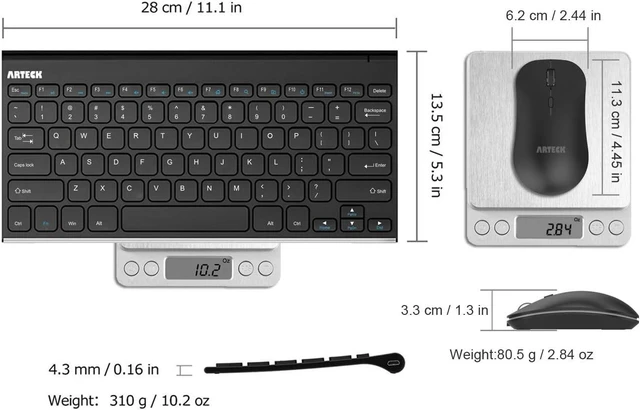 Alt view image 13 of 14 - Arteck 2.4G Wireless Keyboard and Mouse Combo Ultra Compact Slim Stainless Full Size Keyboard and Ergonomic Mouse for Computer/Desktop/PC/Laptop and Windows 10/8/7 Build in Rechargeable Battery