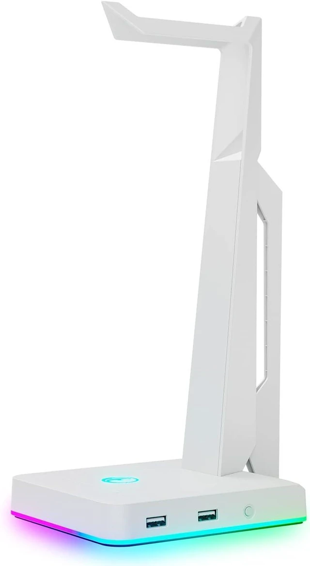 Alt view image 8 of 14 - RGB Gaming Headset Stand with 2 USB Ports, Game Headphone Mount for PC, Xbox One, PS4, Switch, Earphone Holder Hanger, Great for Gaming Stations, Fancy Desk Gamer Accessories, White