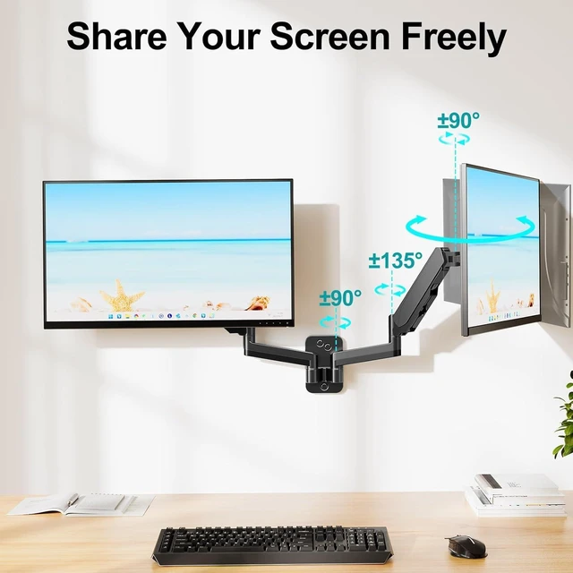 Alt view image 13 of 14 - MOUNT PRO Dual Monitor Wall Mount for 13 to 32 Inch Computer Screens, Gas Spring Arm for 2 Monitors, Each Holds Up to 17.6lbs, Full Motion Wall Monitor Mount with VESA 75x75/100x100