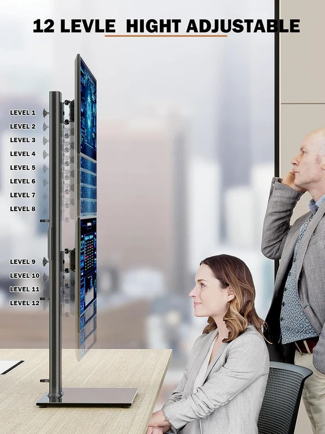 Alt view image 10 of 14 - Dual Monitor Stand - Vertical Stack Screen Free-Standing Monitor Riser Fits Two 13 to 34 Inch Screen with Swivel, Tilt, Height Adjustable, Holds One (1) Screen Up to 44Lbs