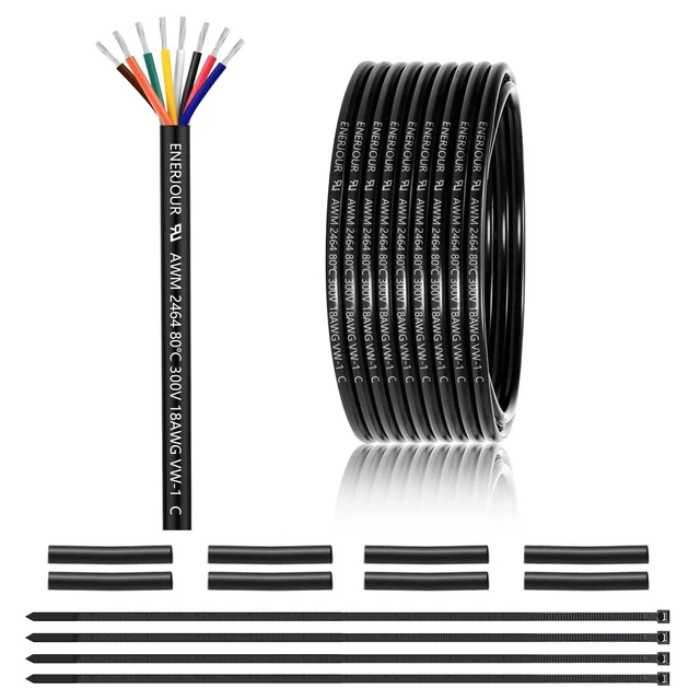 Alt view image 8 of 14 - 18 Gauge 8 Conductor Electrical Wire 25FT, UL 2464 18 AWG 8 Wire Cable Tinned Copper Stranded 18/8 Way Wire for Automotive Trailer Wire, Lighting, Solar Panel Cable, Extension Cable, Speaker etc.