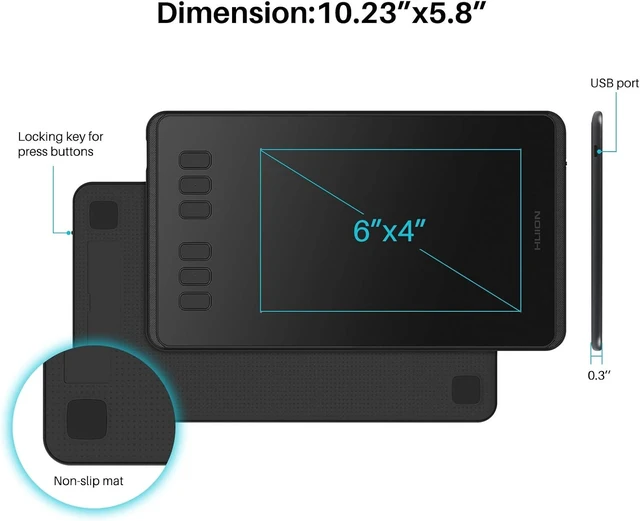 Alt view image 9 of 14 - HUION Inspiroy H640P Drawing Tablet, 6x4 inch Art Tablet with Battery-Free Stylus, 8192 Pen Pressure, 6 Hot Keys, Graphics Tablet for Drawing, Writing, Design, Teaching, Work with Mac, PC & Mobile
