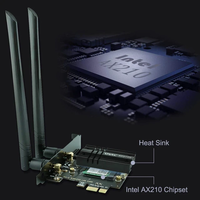 Alt view image 12 of 14 - Ubit AX210 WiFi 6E PCIe Wireless WiFi Card Up to 5400Mbps(6GHz/5GHz/2.4GHz),BT5.3,OFDMA,MU-MIMO,Support Win 11/10 64bit Only