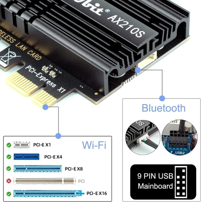 Alt view image 13 of 14 - Ubit AX210 WiFi 6E PCIe Wireless WiFi Card Up to 5400Mbps(6GHz/5GHz/2.4GHz),BT5.3,OFDMA,MU-MIMO,Support Win 11/10 64bit Only